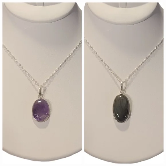 NEW Amethyst & Labradorite Sterling Silver Pendants - Picture 1 of 9
